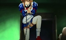 Chained hentai maid self masturbating in front of her master