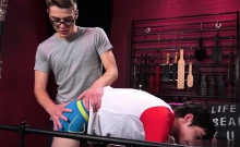 Brunette twink spanking and cumshot