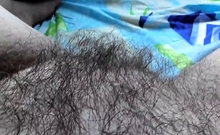 Hairy Mature Flashing In Front Of Window