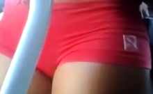 candid voyeur mound in short shorts on bus