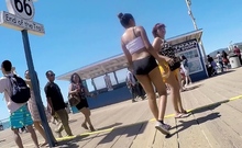 Slim brunette teen ass in tight shorts at the beach