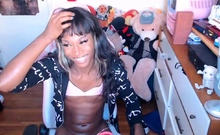 Ebony slut with big tits sucking and fucking a black cock