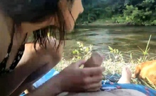 Horny teen get facial after hard outdoor sex by the river li