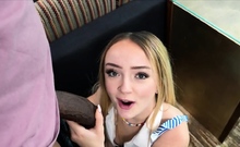 Sexy petite spinner tries BBC on camera
