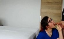 Hot Nerdy Nurse with Glasses Deepthroat Blowjob and her Ass